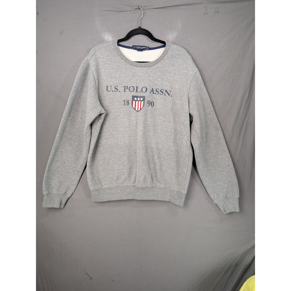 US Polo Assn Mens Gray Crewneck Sweatshirt Medium Shield Logo 1890 Pullover